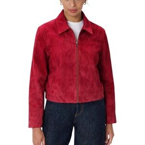 Vtg Coldwater Creek Suede Leather Jacket Zip Front Women XL 2XL Red Cropped Boxy